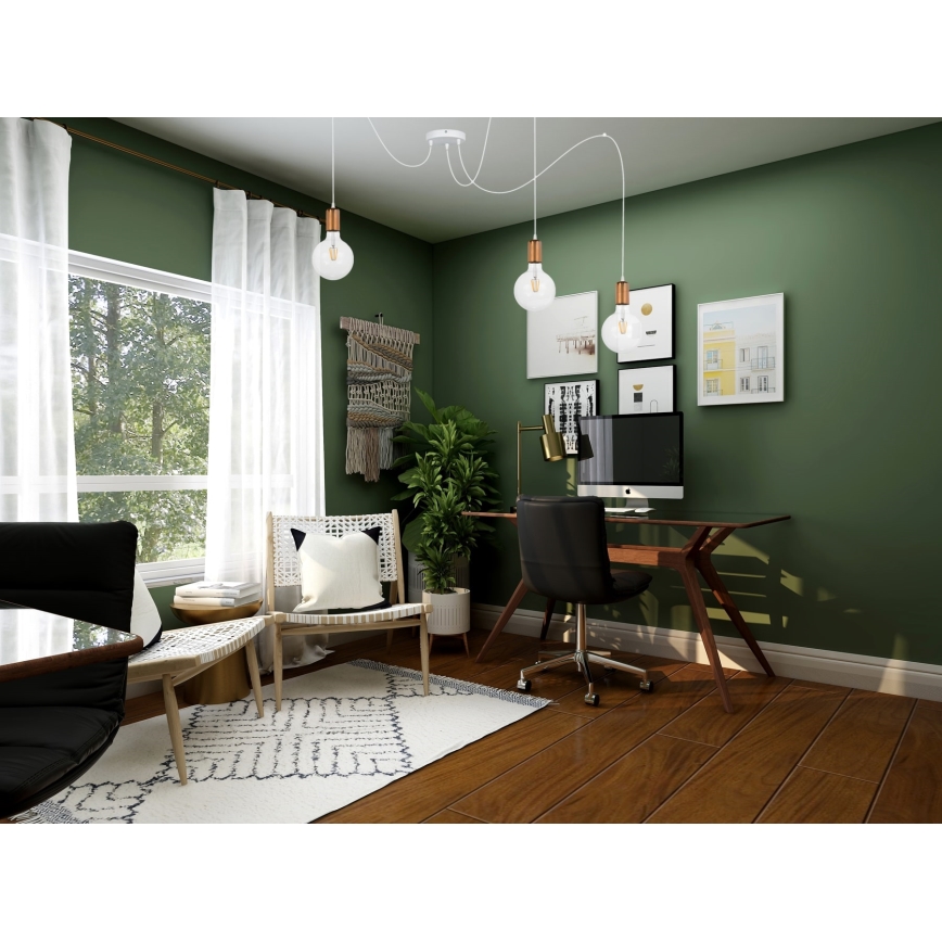 Candeeiro suspenso MIROS 3xE27/60W/230V aranha branco/cobre