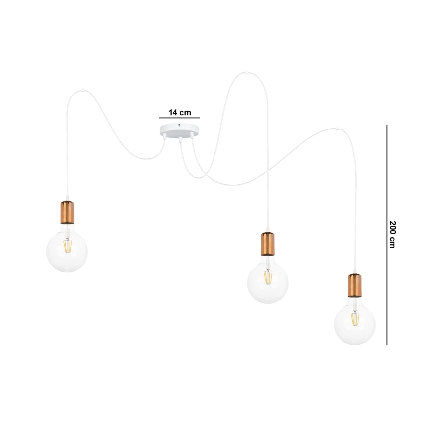 Candeeiro suspenso MIROS 3xE27/60W/230V aranha branco/cobre