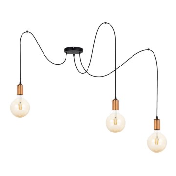 Candeeiro suspenso MIROS 3xE27/60W/230V aranha preto/cobre