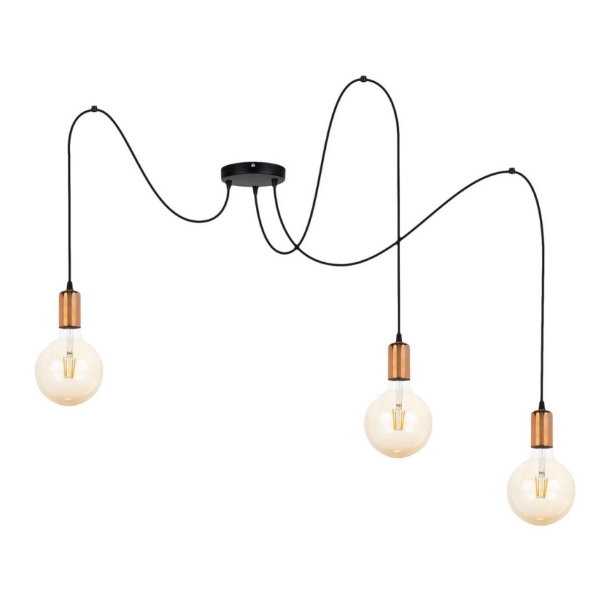 Candeeiro suspenso MIROS 3xE27/60W/230V aranha preto/cobre