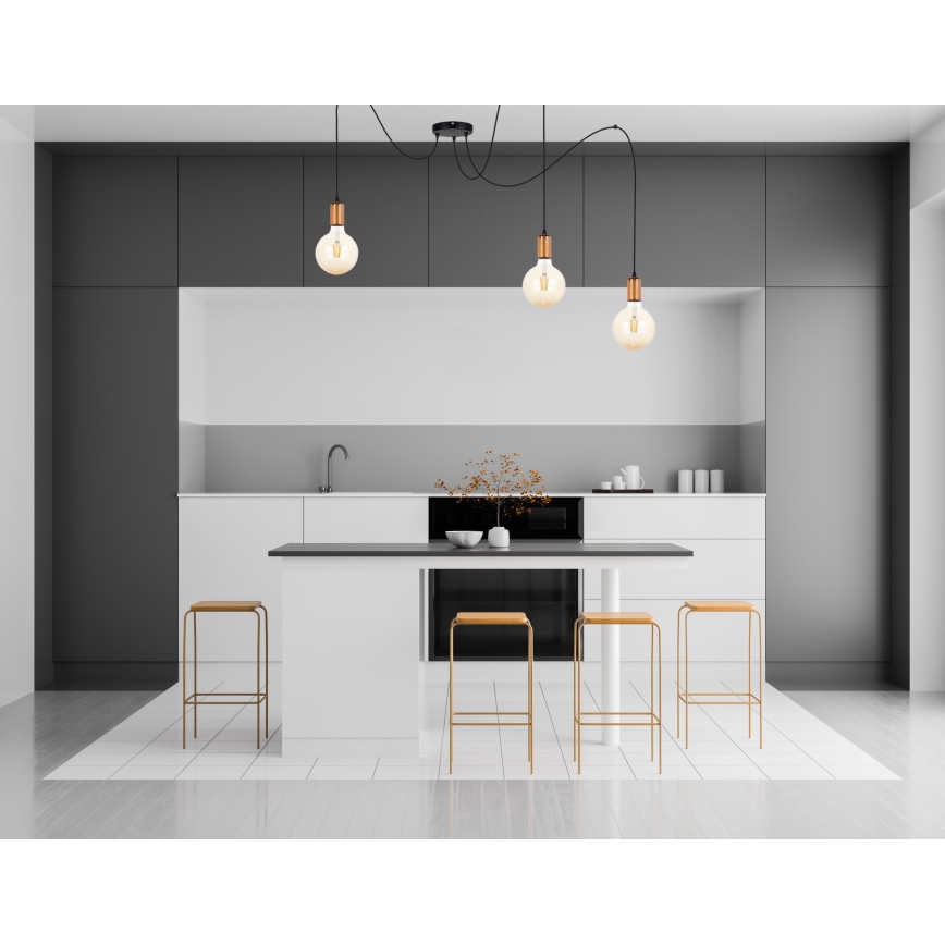 Candeeiro suspenso MIROS 3xE27/60W/230V aranha preto/cobre