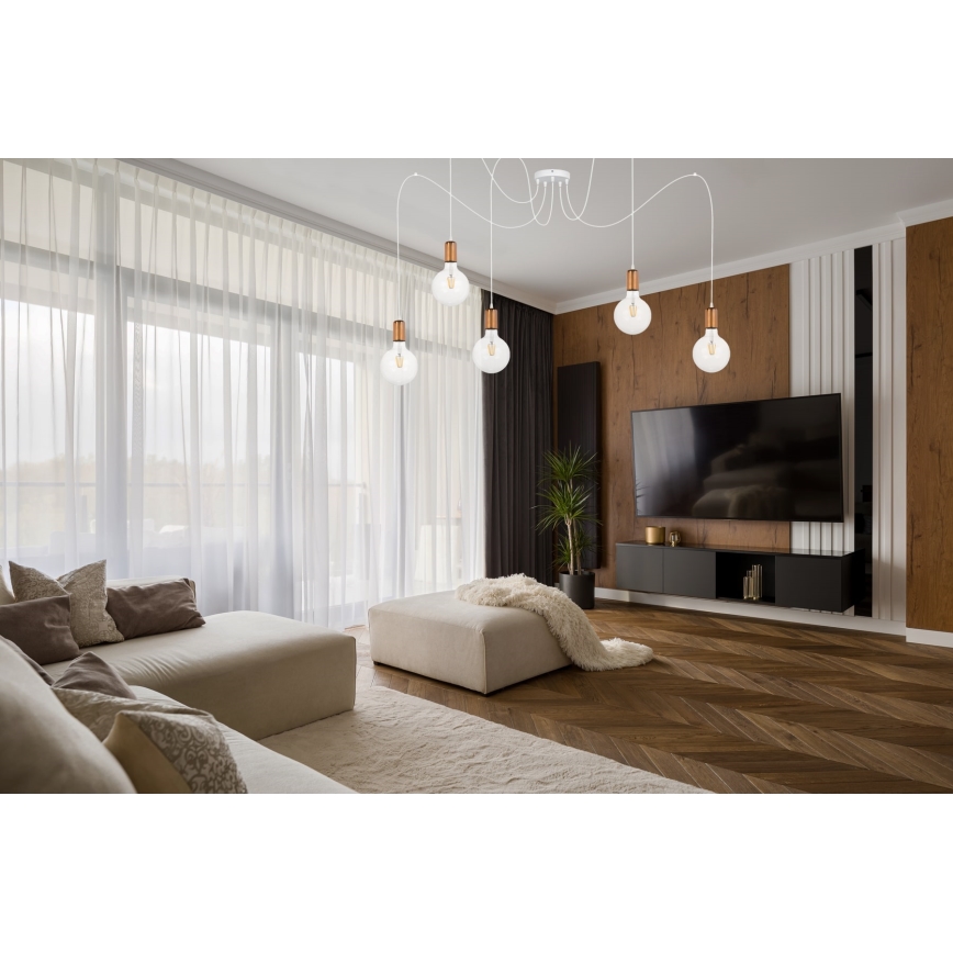 Candeeiro suspenso MIROS 5xE27/60W/230V aranha branco/cobre