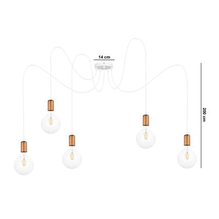 Candeeiro suspenso MIROS 5xE27/60W/230V aranha branco/cobre