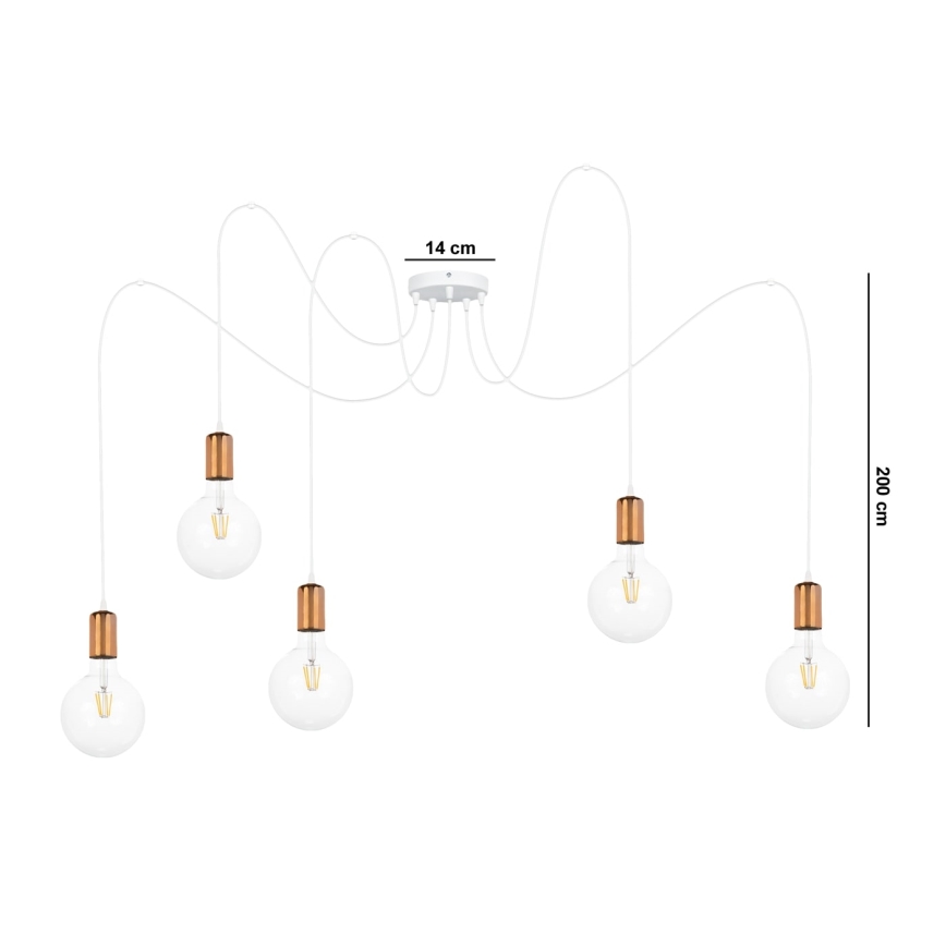 Candeeiro suspenso MIROS 5xE27/60W/230V aranha branco/cobre