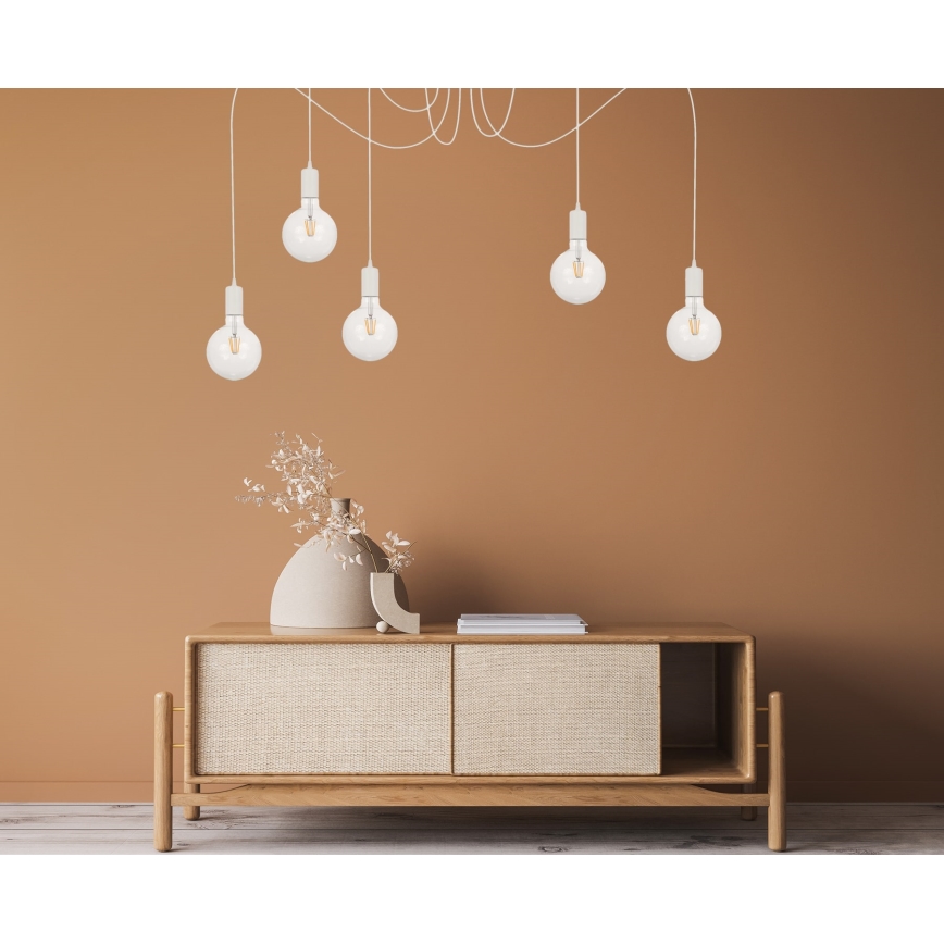 Candeeiro suspenso MIROS 5xE27/60W/230V aranha branco