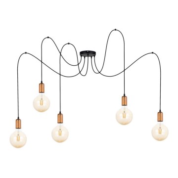 Candeeiro suspenso MIROS 5xE27/60W/230V aranha preto/cobre