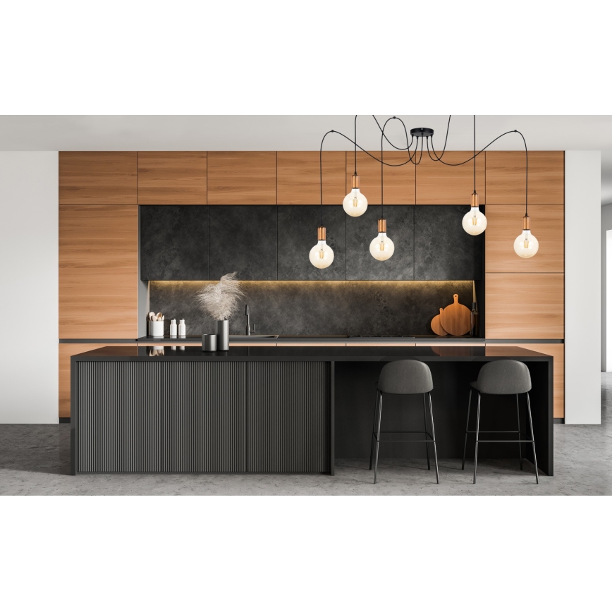 Candeeiro suspenso MIROS 5xE27/60W/230V aranha preto/cobre