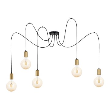 Candeeiro suspenso MIROS 5xE27/60W/230V aranha preto/dourado