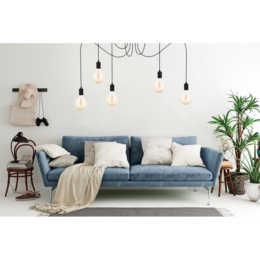 Candeeiro suspenso MIROS 5xE27/60W/230V aranha preto