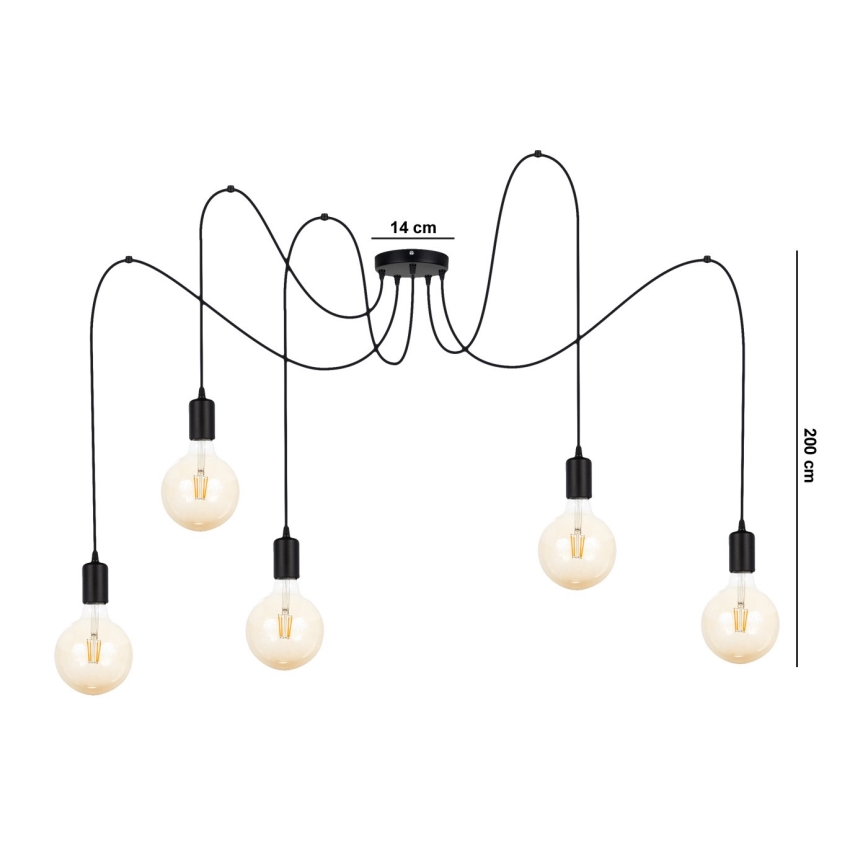 Candeeiro suspenso MIROS 5xE27/60W/230V aranha preto
