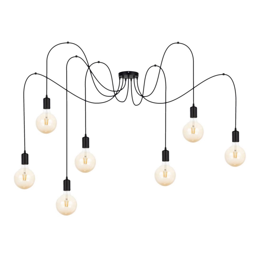 Candeeiro suspenso MIROS 7xE27/60W/230V aranha preto