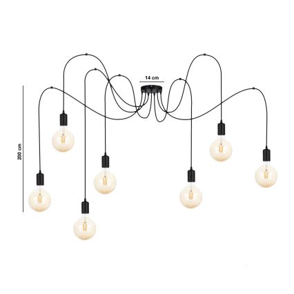 Candeeiro suspenso MIROS 7xE27/60W/230V aranha preto