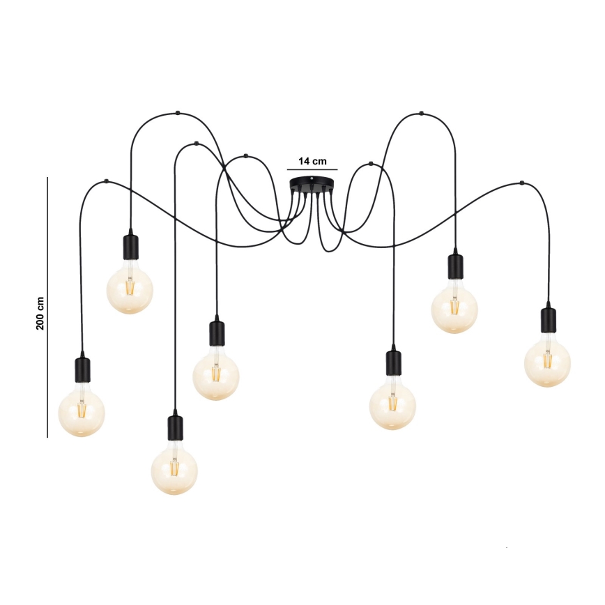 Candeeiro suspenso MIROS 7xE27/60W/230V aranha preto