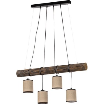 Candeeiro suspenso NEGRO 4xE27/25W/230V pinho