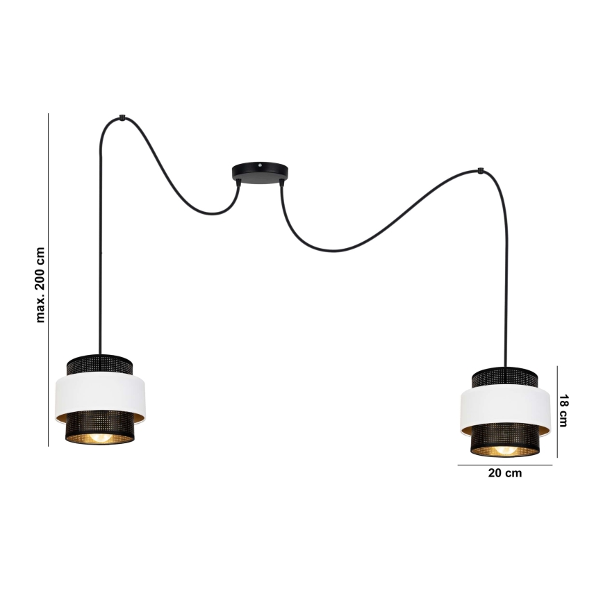 Candeeiro suspenso NESS 2xE27/60W/230V aranha preto/branco