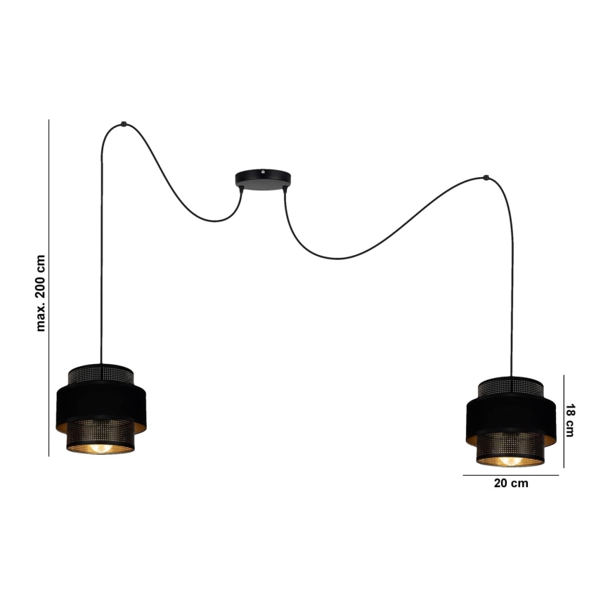 Candeeiro suspenso NESS 2xE27/60W/230V aranha preto