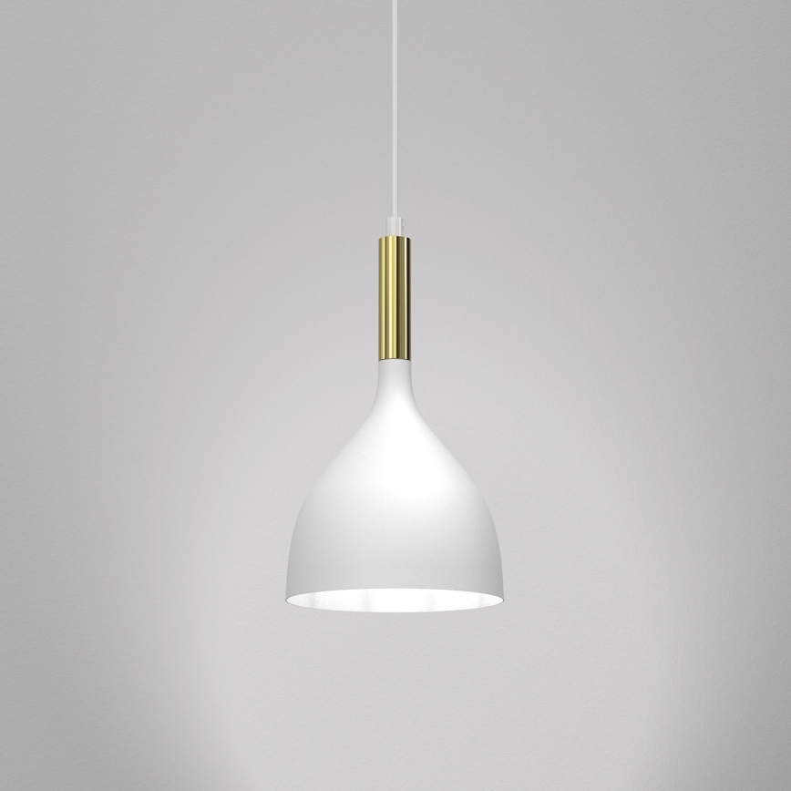 Candeeiro suspenso NOAK 1xE27/15W/230V branco/dourado