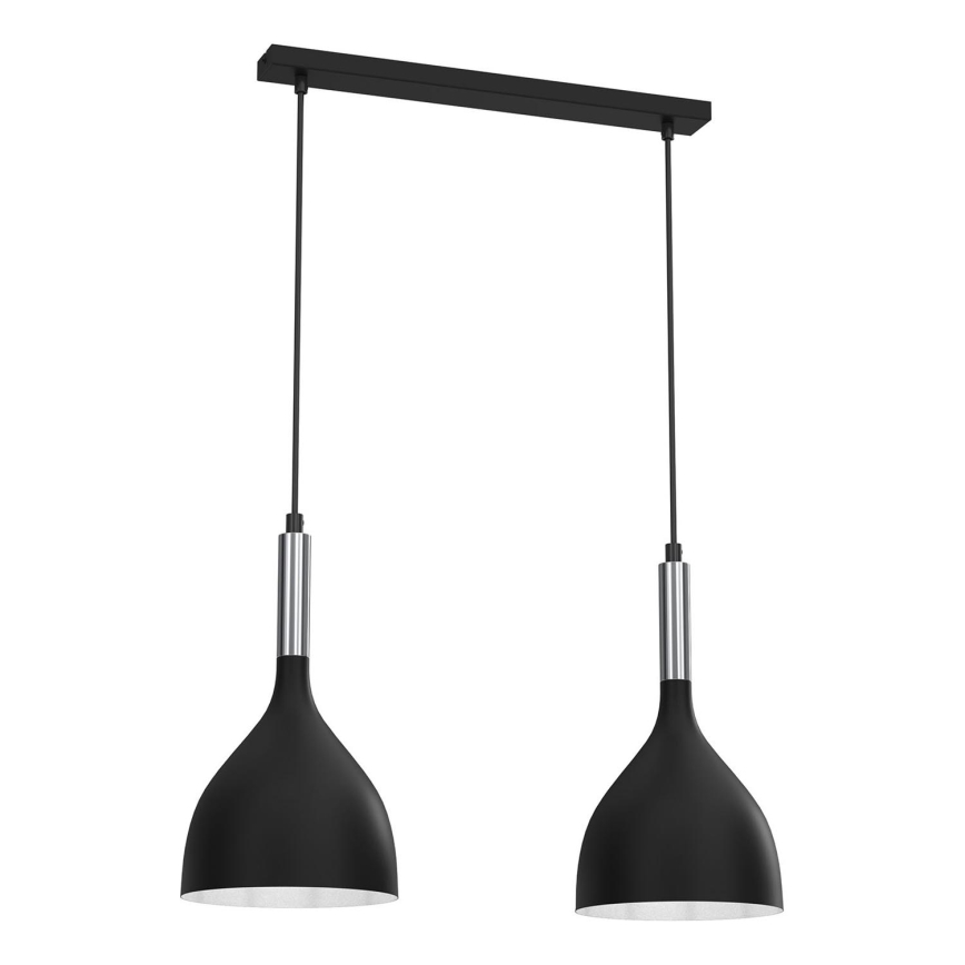 Candeeiro suspenso NOAK 2xE27/15W/230V preto/cromado brilhante