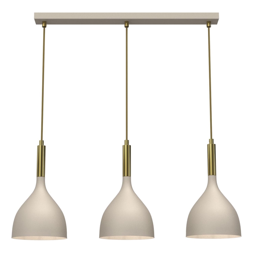 Candeeiro suspenso NOAK 3xE27/15W/230V bege/dourado