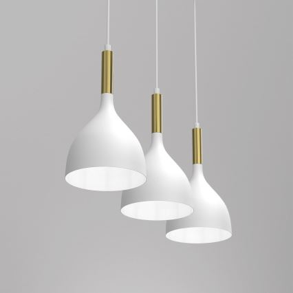 Candeeiro suspenso NOAK 3xE27/15W/230V branco/dourado