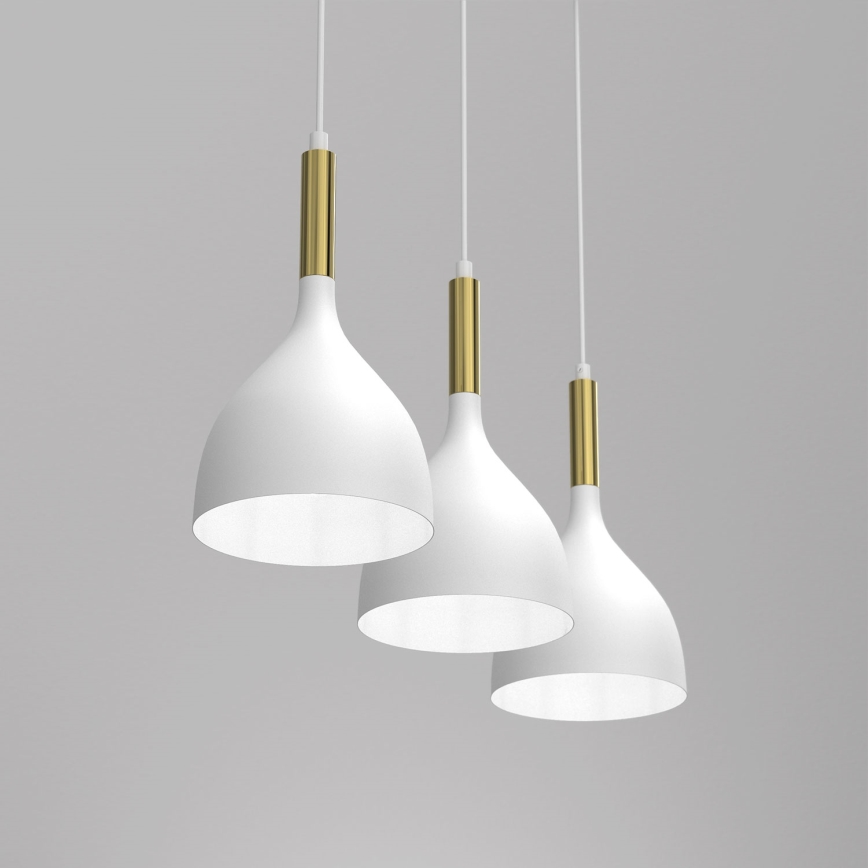 Candeeiro suspenso NOAK 3xE27/15W/230V branco/dourado