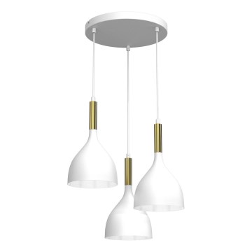 Candeeiro suspenso NOAK 3xE27/15W/230V branco/dourado