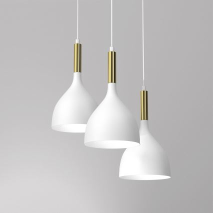 Candeeiro suspenso NOAK 3xE27/15W/230V branco/dourado