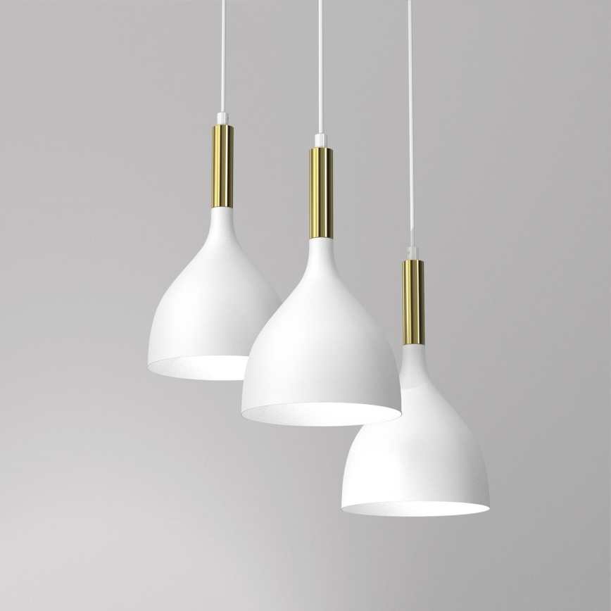 Candeeiro suspenso NOAK 3xE27/15W/230V branco/dourado