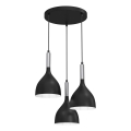 Candeeiro suspenso NOAK 3xE27/15W/230V preto/cromado brilhante