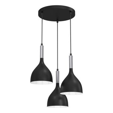 Candeeiro suspenso NOAK 3xE27/15W/230V preto/cromado brilhante