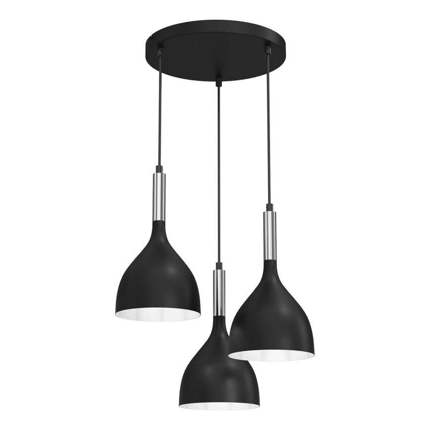Candeeiro suspenso NOAK 3xE27/15W/230V preto/cromado brilhante