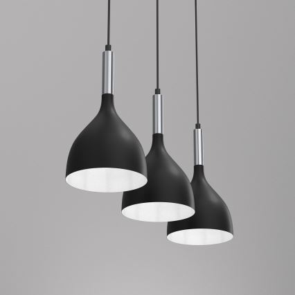 Candeeiro suspenso NOAK 3xE27/15W/230V preto/cromado brilhante