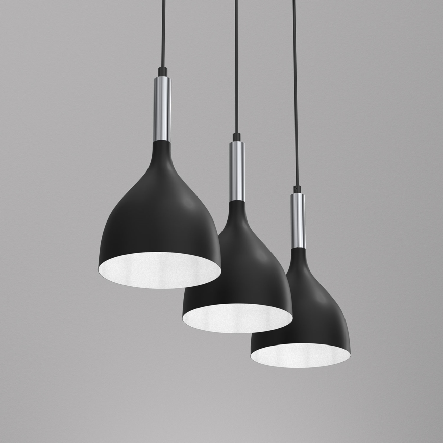Candeeiro suspenso NOAK 3xE27/15W/230V preto/cromado brilhante