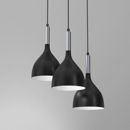 Candeeiro suspenso NOAK 3xE27/15W/230V preto/cromado brilhante