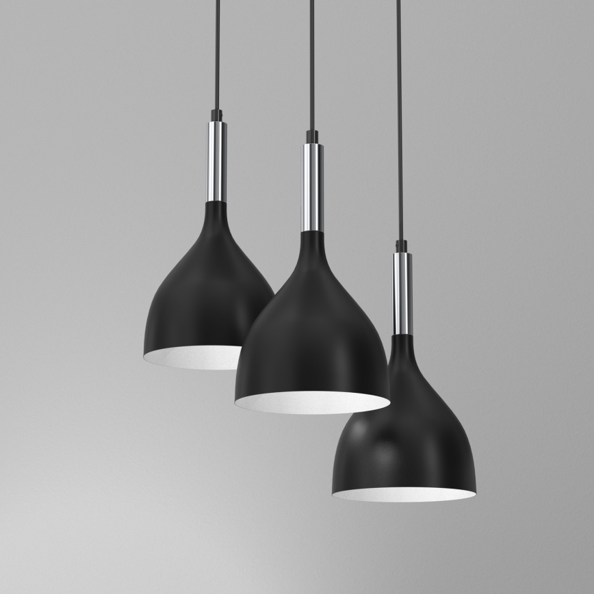 Candeeiro suspenso NOAK 3xE27/15W/230V preto/cromado brilhante