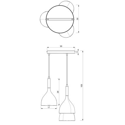 Candeeiro suspenso NOAK 3xE27/15W/230V preto/cromado brilhante
