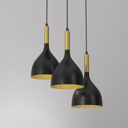 Candeeiro suspenso NOAK 3xE27/15W/230V preto/dourado