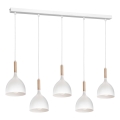 Candeeiro suspenso NOAK 5xE27/15W/230V branco/faia