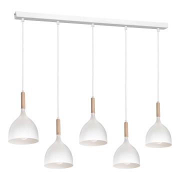 Candeeiro suspenso NOAK 5xE27/15W/230V branco/faia