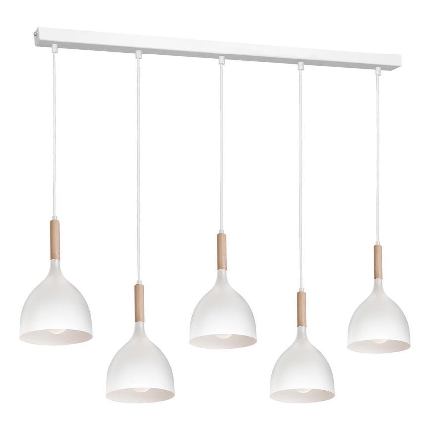 Candeeiro suspenso NOAK 5xE27/15W/230V branco/faia