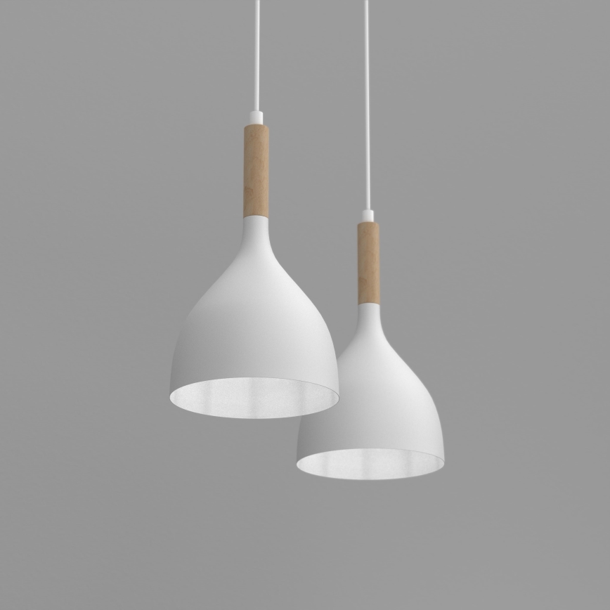 Candeeiro suspenso NOAK WOOD 2xE27/15W/230V branco/faia
