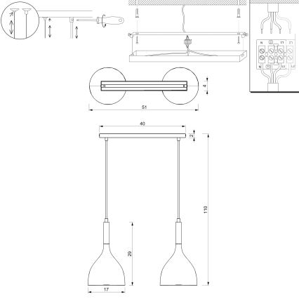 Candeeiro suspenso NOAK WOOD 2xE27/15W/230V branco/faia
