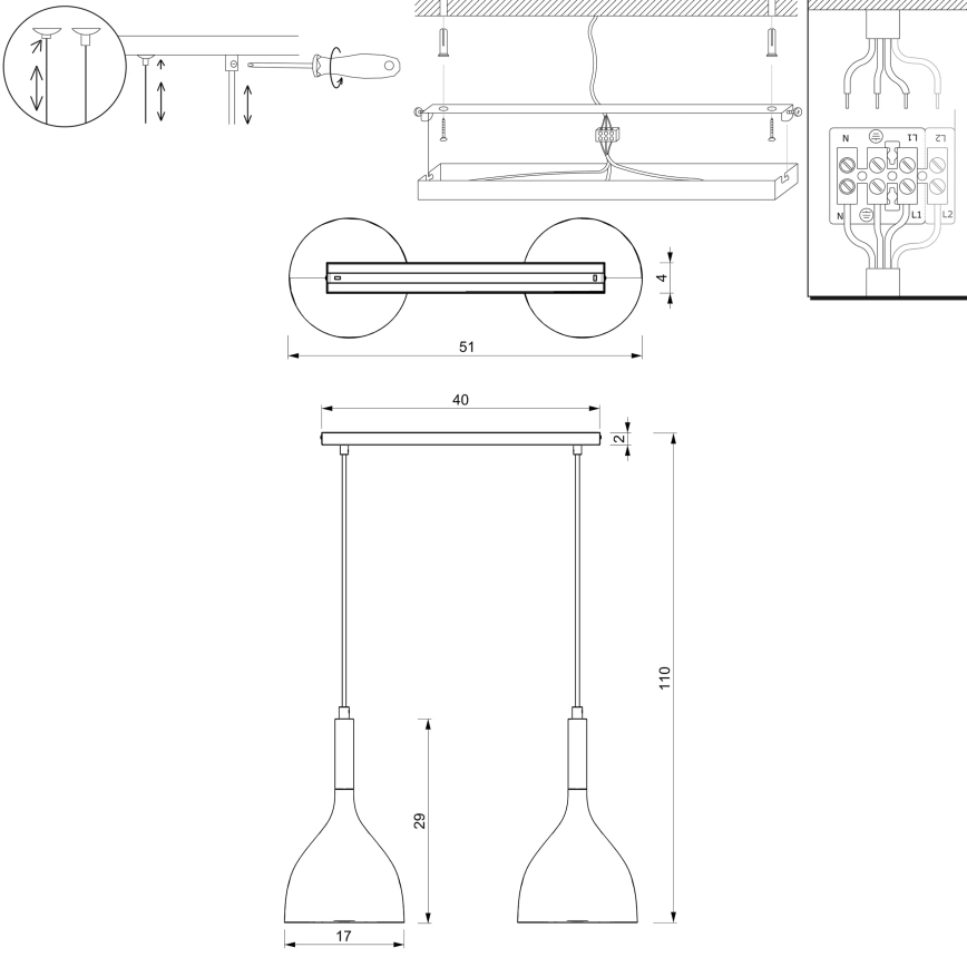 Candeeiro suspenso NOAK WOOD 2xE27/15W/230V branco/faia