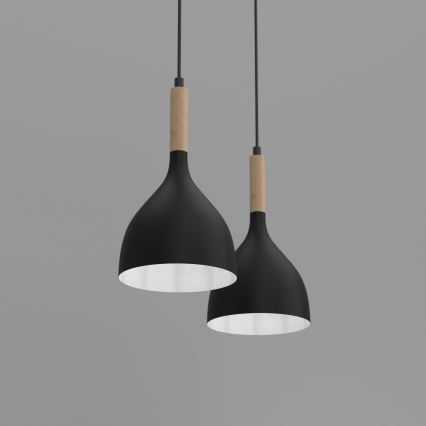 Candeeiro suspenso NOAK WOOD 2xE27/15W/230V preto/faia