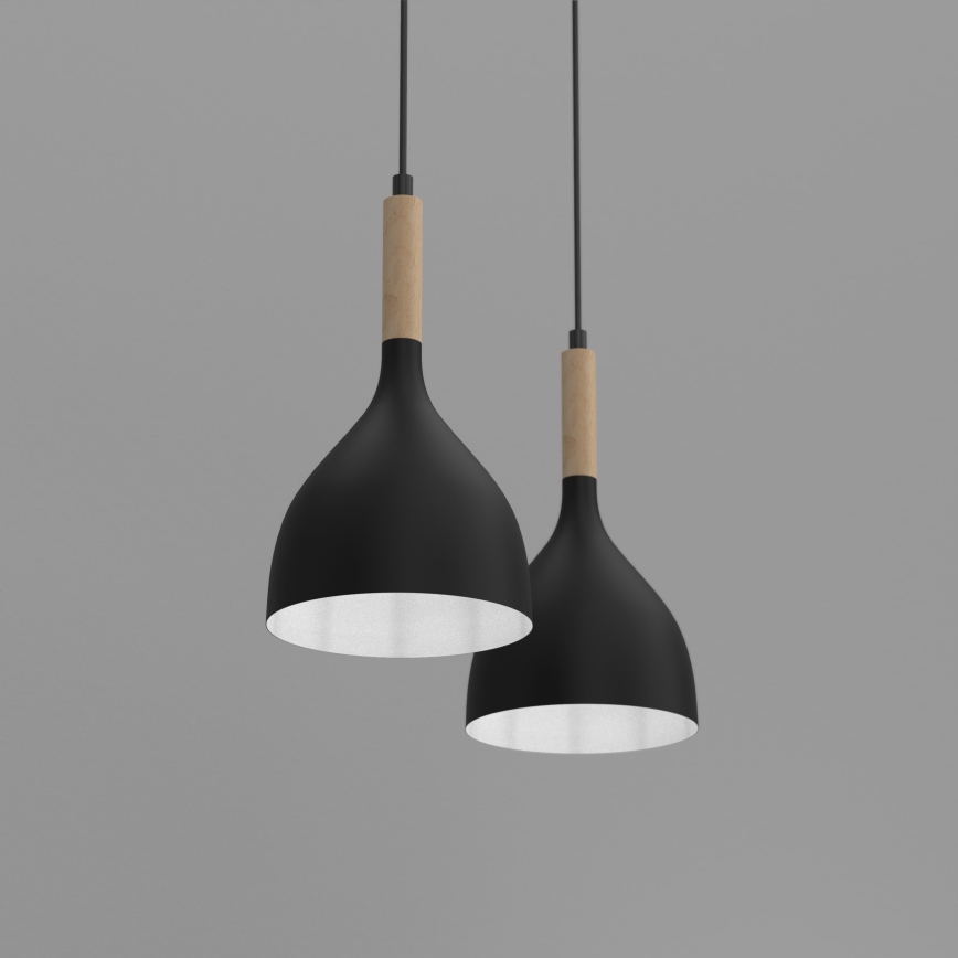Candeeiro suspenso NOAK WOOD 2xE27/15W/230V preto/faia