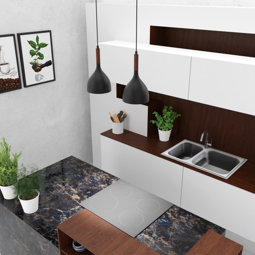 Candeeiro suspenso NOAK WOOD 2xE27/15W/230V preto/faia