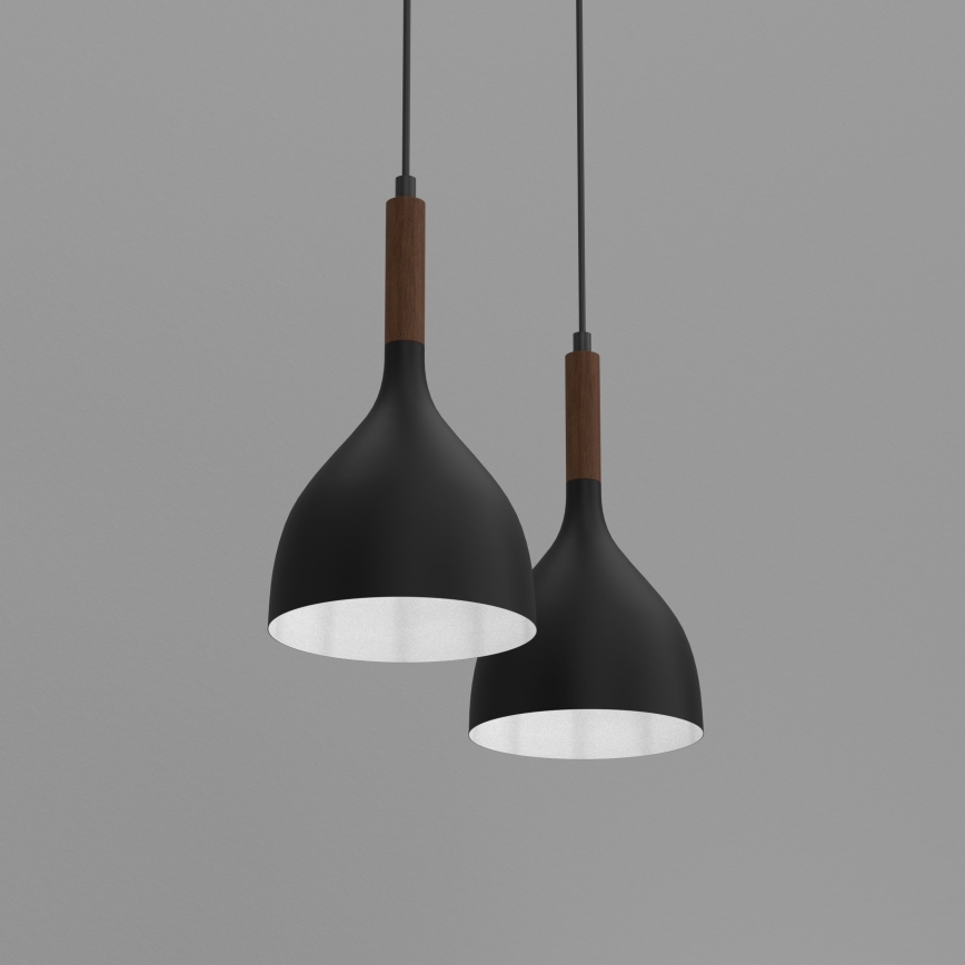 Candeeiro suspenso NOAK WOOD 2xE27/15W/230V preto/faia