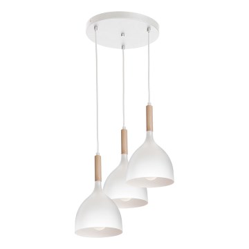 Candeeiro suspenso NOAK WOOD 3xE27/15W/230V branco/faia