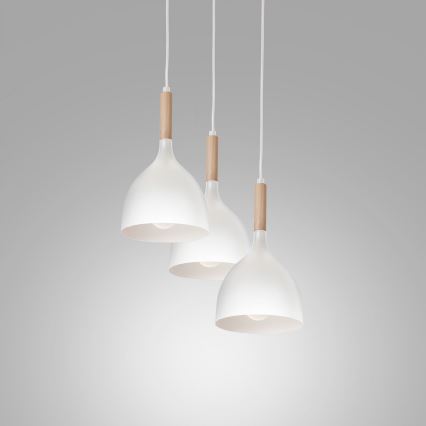 Candeeiro suspenso NOAK WOOD 3xE27/15W/230V branco/faia