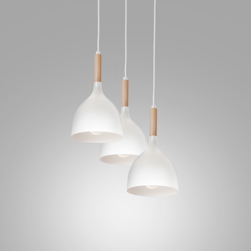 Candeeiro suspenso NOAK WOOD 3xE27/15W/230V branco/faia